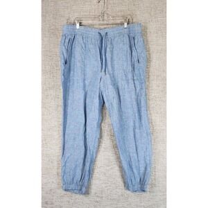 Athleta Cabo Linen Joggers Pants Womens 18 Chambray Blue Zip Pockets Athleisure